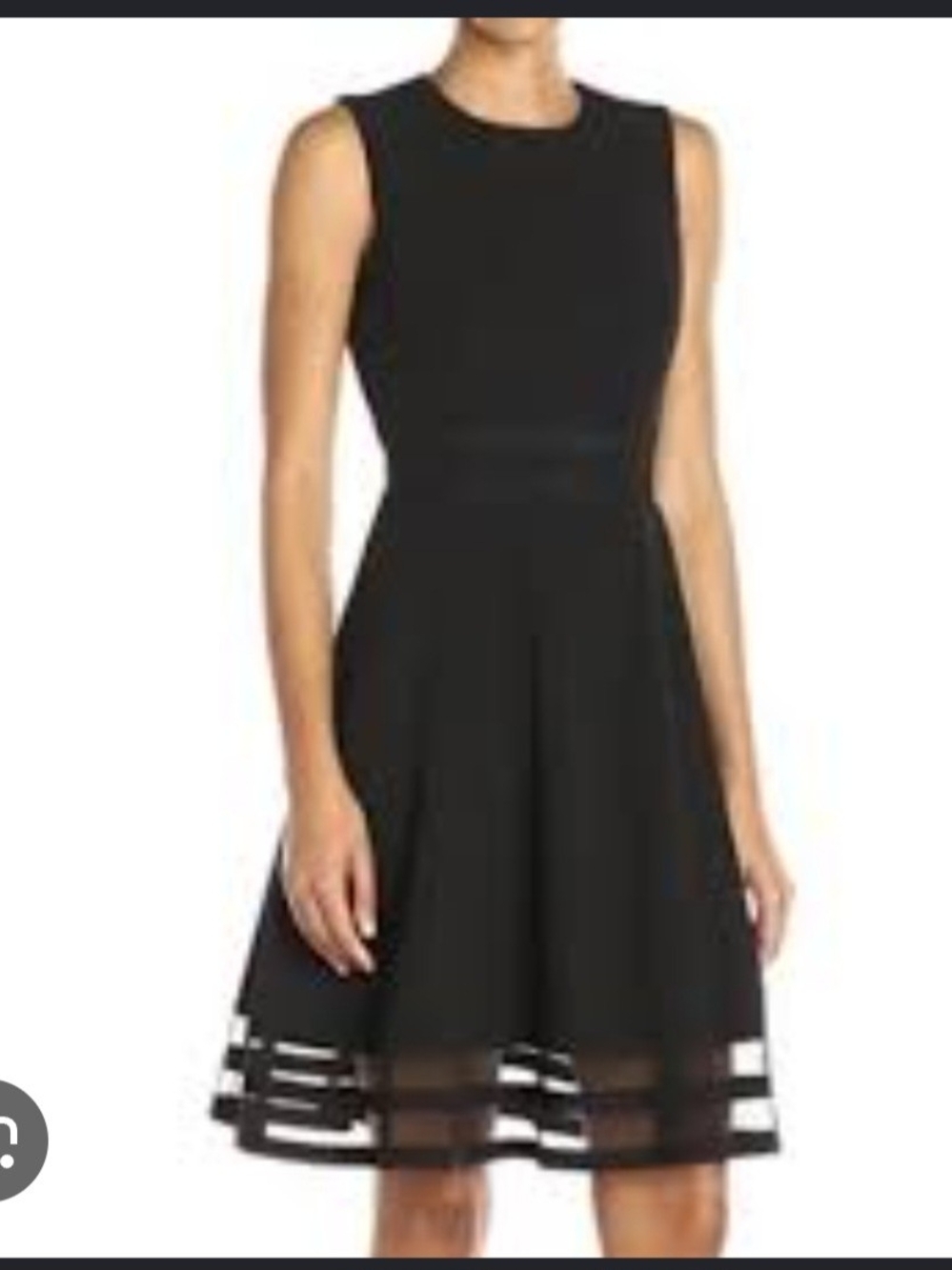 White House Black Market Black Sleeveless Fit-and-Flare Dress with Sheer Hem